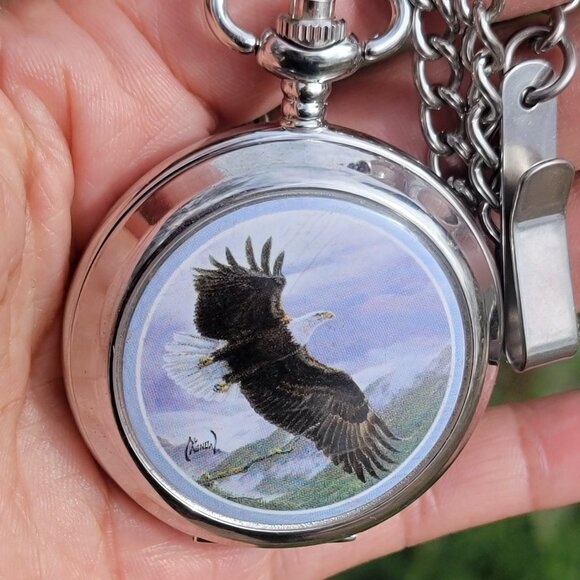 Vintage Al Agnew exclusive edition "Majestic Flight" bald eagle pocket watch - Picture 10 of 16